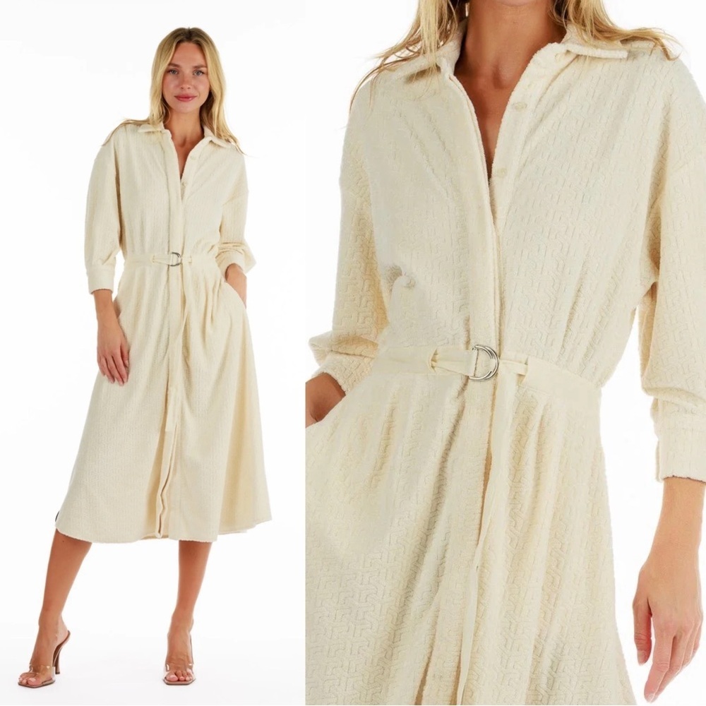 BAIN DE MER • Jacquard Paris Long Dress in Ecru geometric shirtdress midi terry